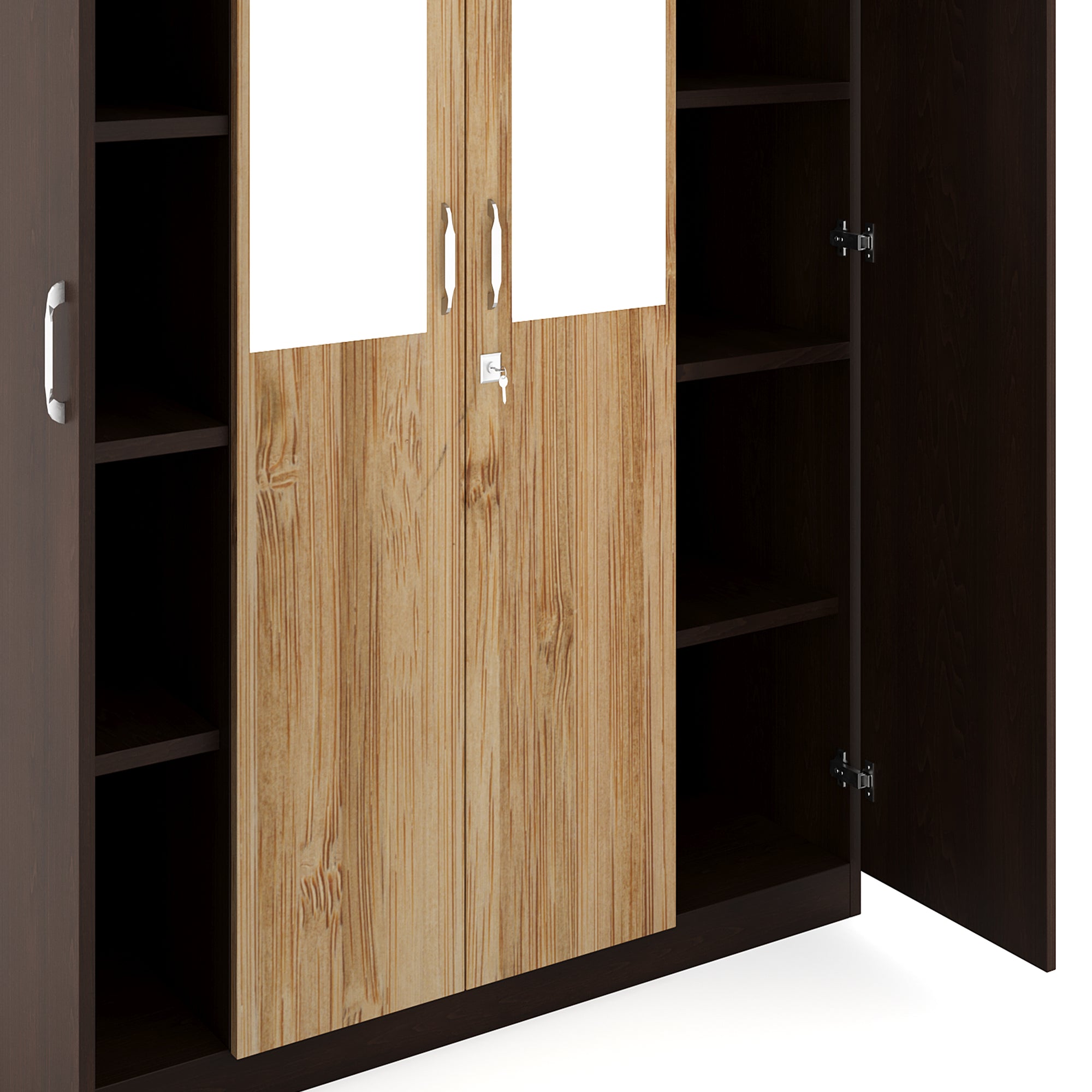 Nilkamal Willy 4 Door Mirror Wardrobe (New Wenge / Sonama Oak)