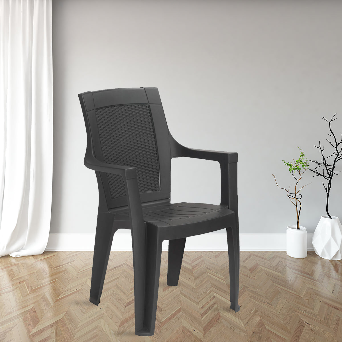 Nilkamal Mystique Plastic Arm Chair (Charcoal Grey)