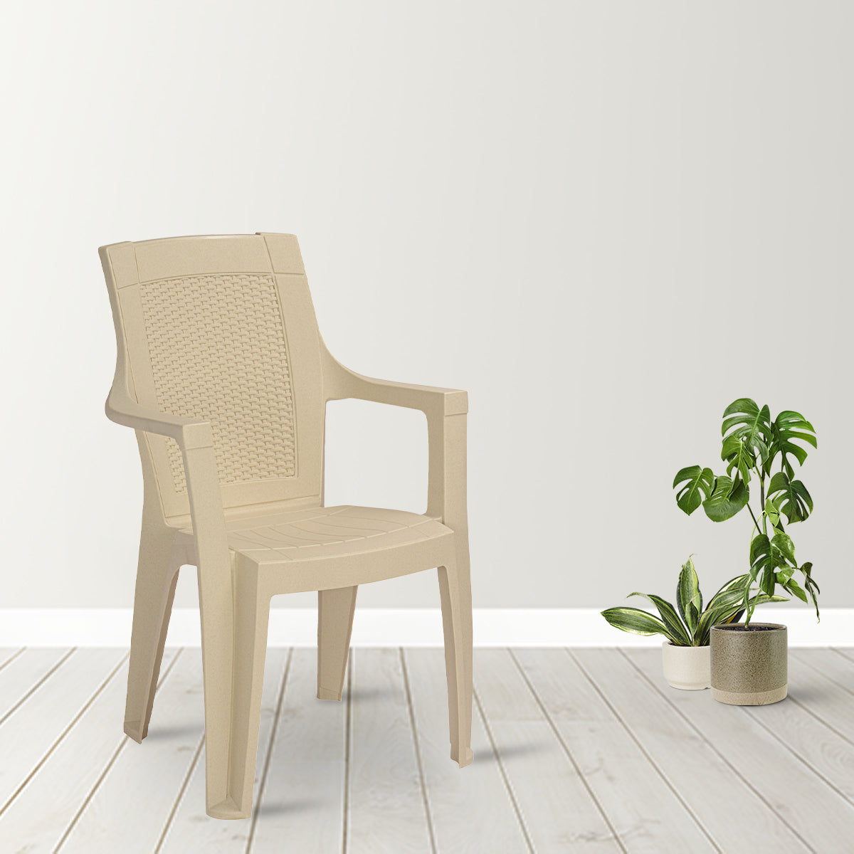 Nilkamal Mystique Plastic Arm Chair (Marble Cream)