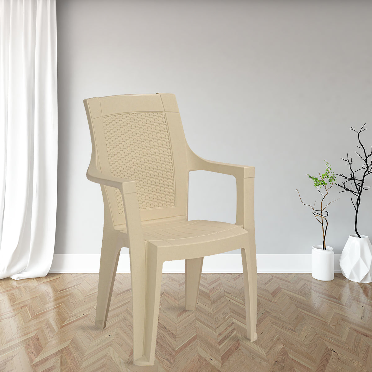 Buy Nilkamal Mystique Plastic Arm Chair (Marble Cream) Online