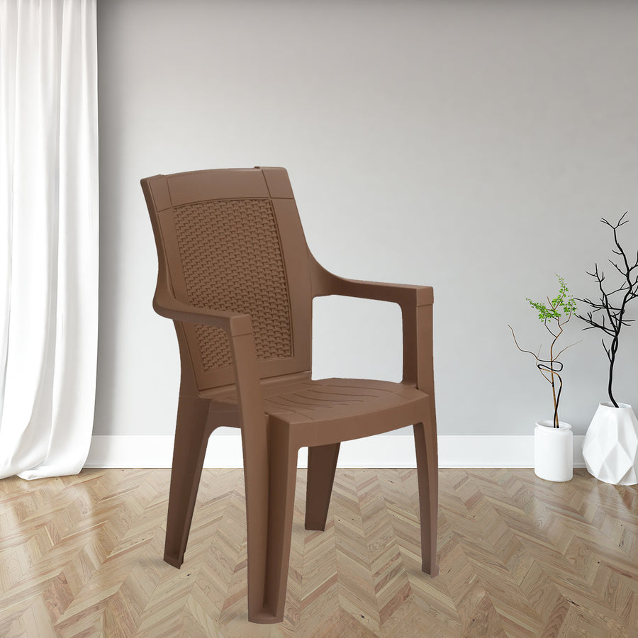 Nilkamal Mystique Plastic Arm Chair (Rattan Dark Beige)