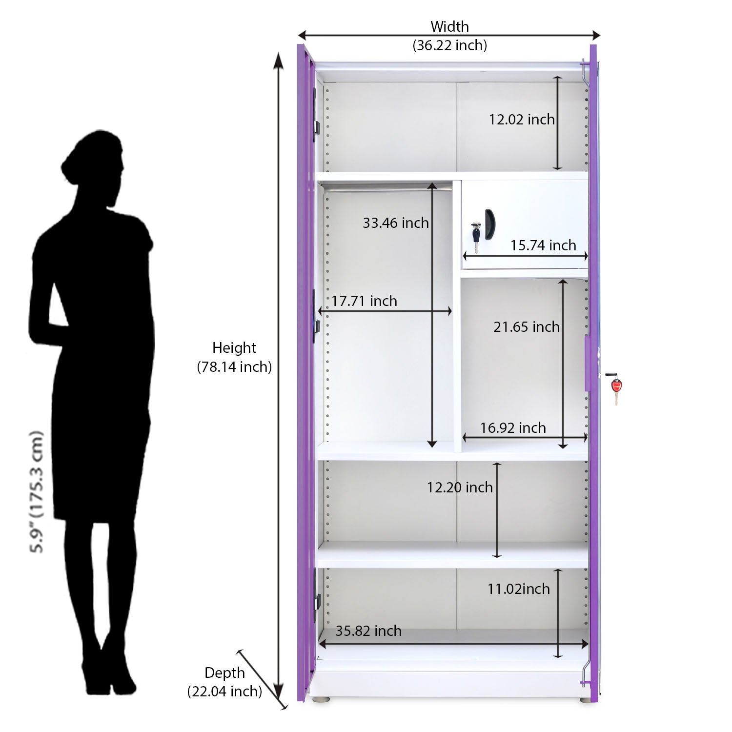 Nilkamal Mercury 2 Door Steel Wardrobe (Voilet / White)