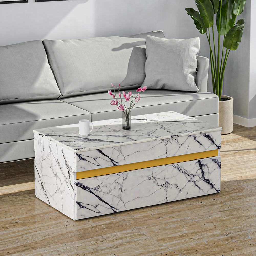 Buy Nilkamal Mondrian Marble Pattern Top Center Table White Online