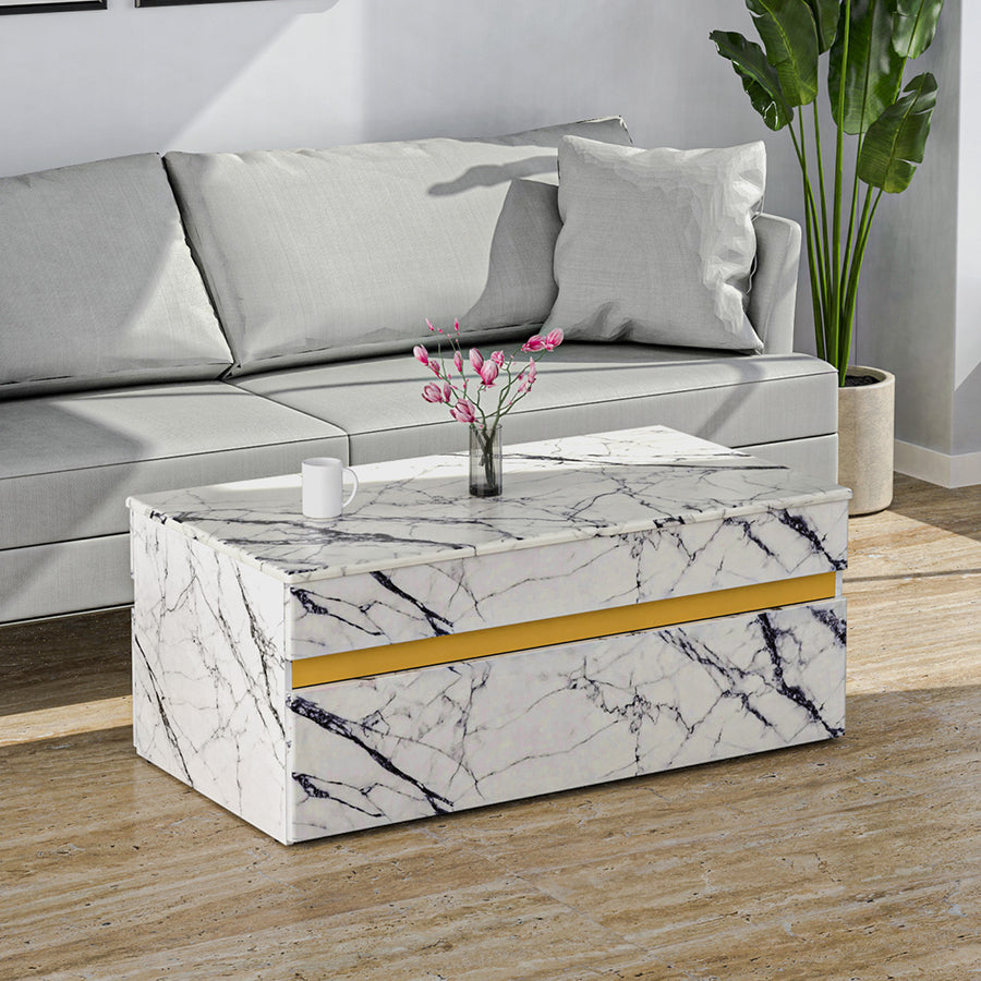 Nilkamal Mondrian Marble Pattern Top Center Table (White)