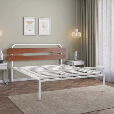 Nilkamal Nova Metal queen Bed (Ivory/Walnut)