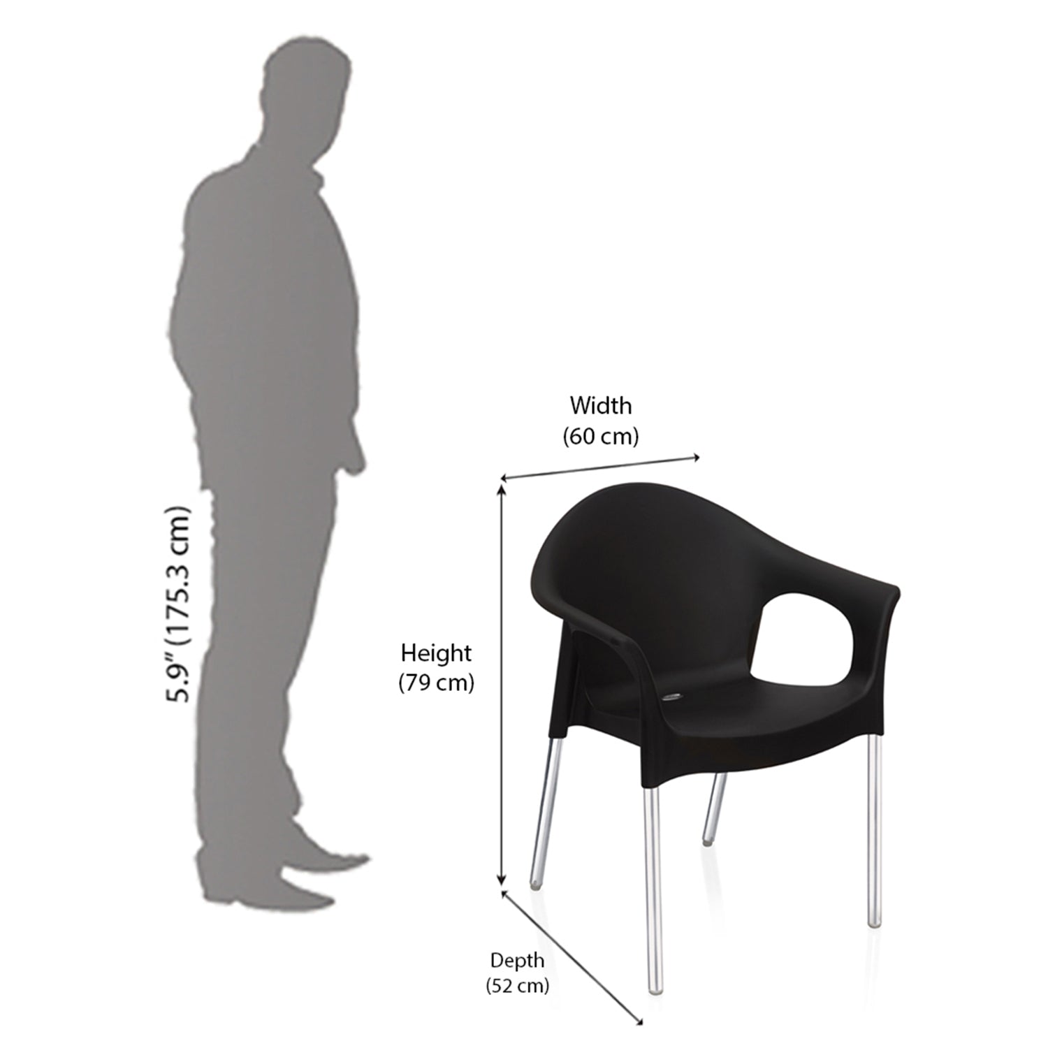 Nilkamal Novella 09 Plastic Arm Chair (Iron Black)