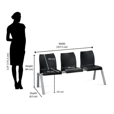 Nilkamal NS07 3 Seats without Arm Powder Coated (Grey / Black)