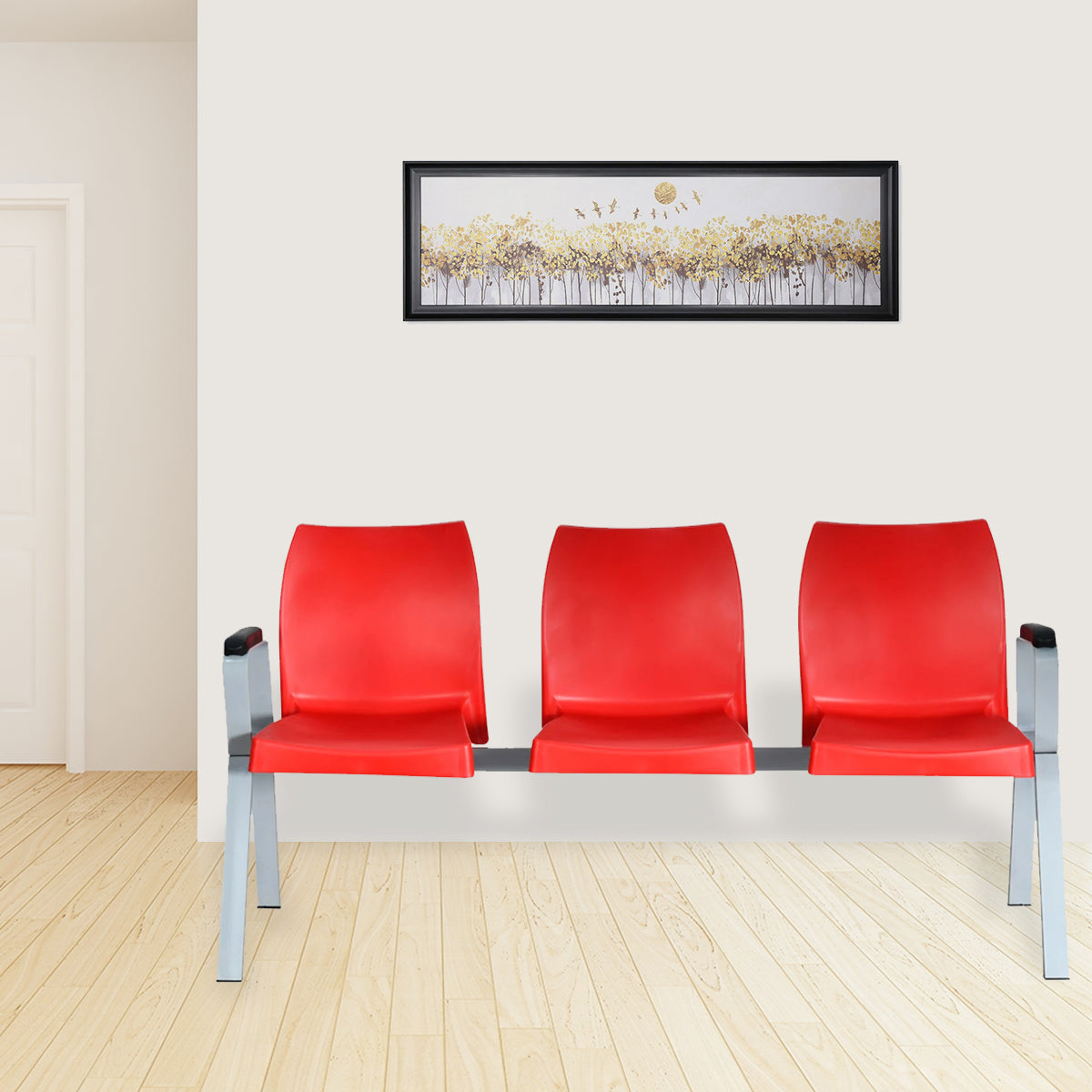 Nilkamal NS07 3 Seats with Arm Powdercoated (Grey / Bright Red)