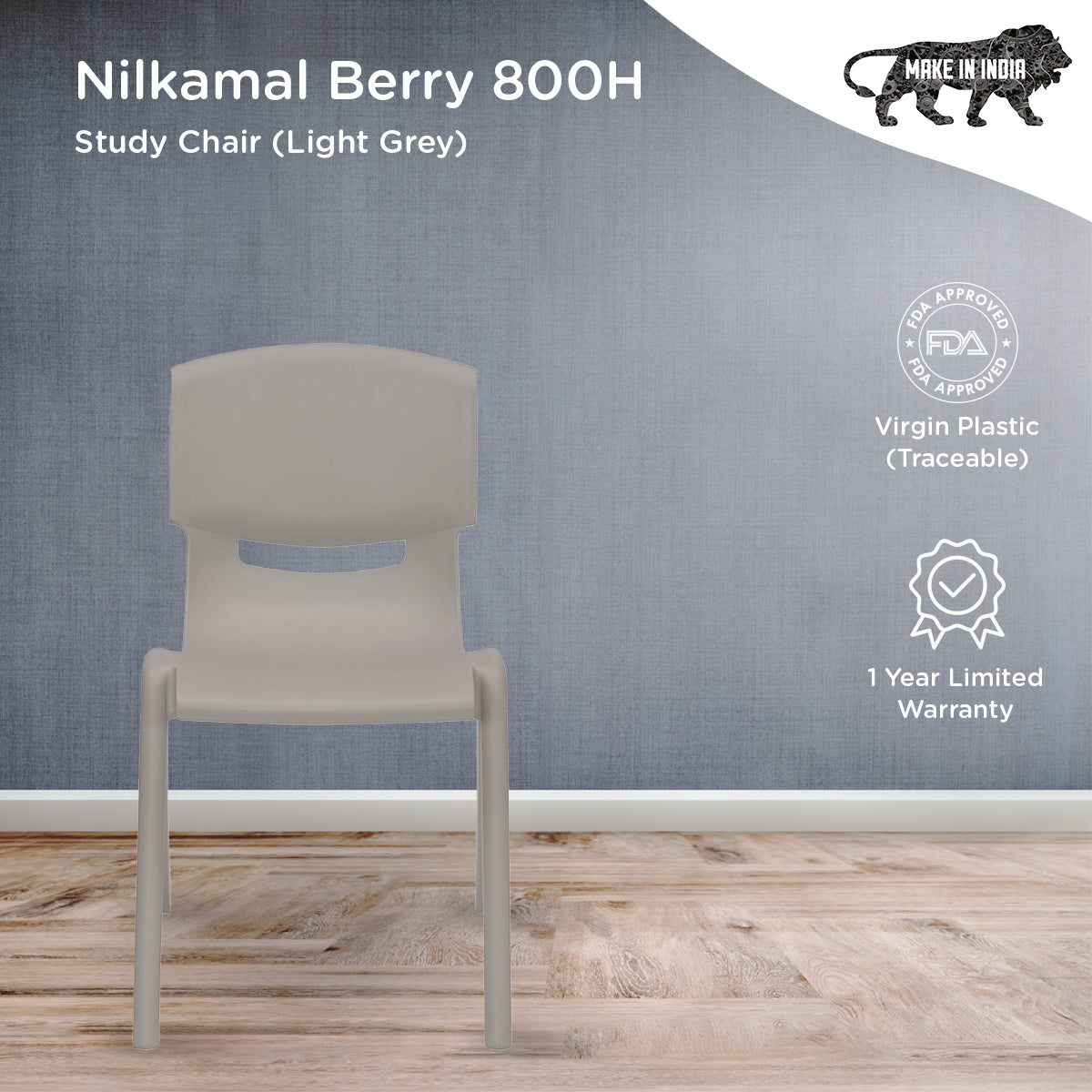 Nilkamal Berry 800H Study Chair (Light Grey)