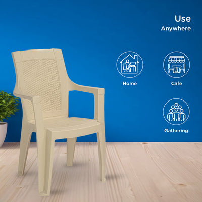 Nilkamal Mystique Plastic Arm Chair (Marble Cream)