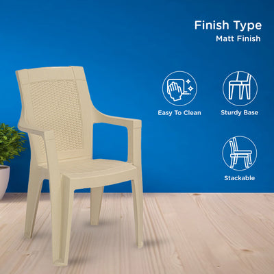 Nilkamal Mystique Plastic Arm Chair (Marble Cream)