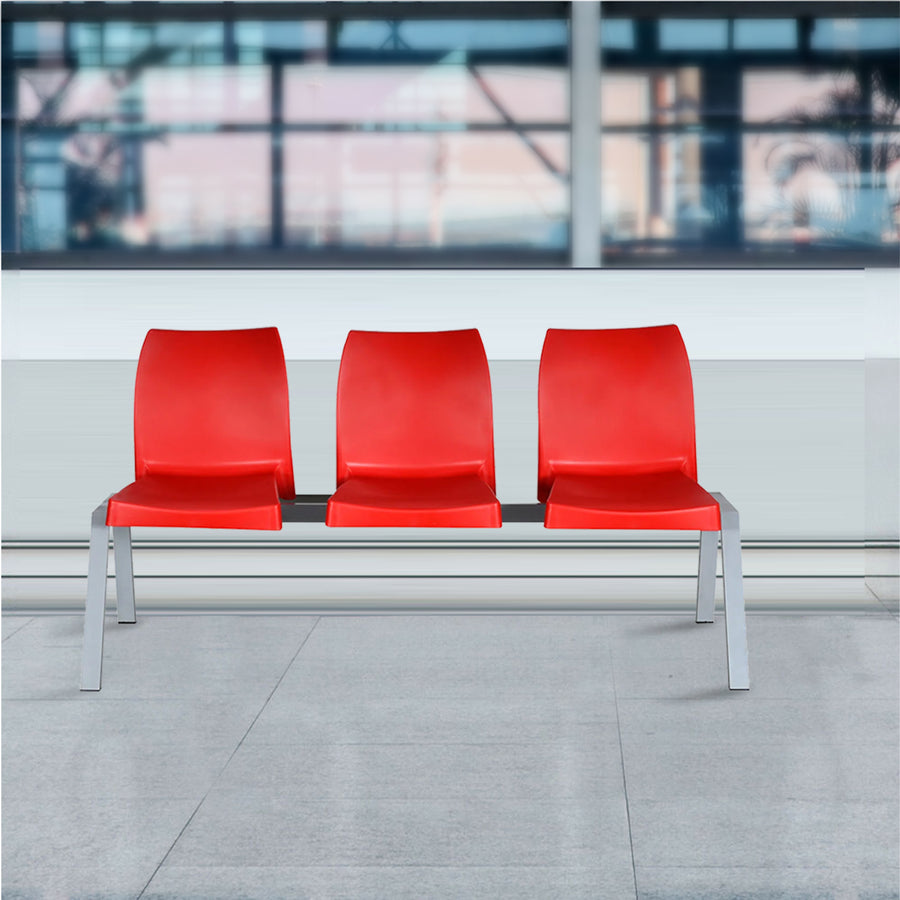 Nilkamal NS07 3 Seats without Arm Powdercoated (Grey/Bright Red)