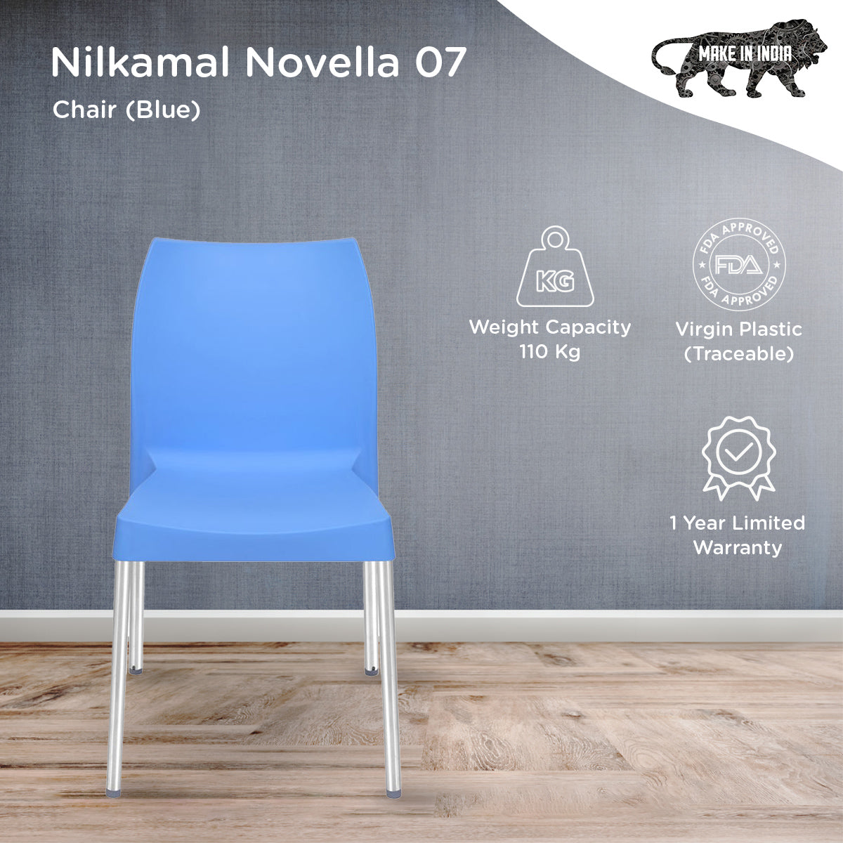 Nilkamal Novella 07 Plastic Armless Chair (Blue) Nilkamal Furniture