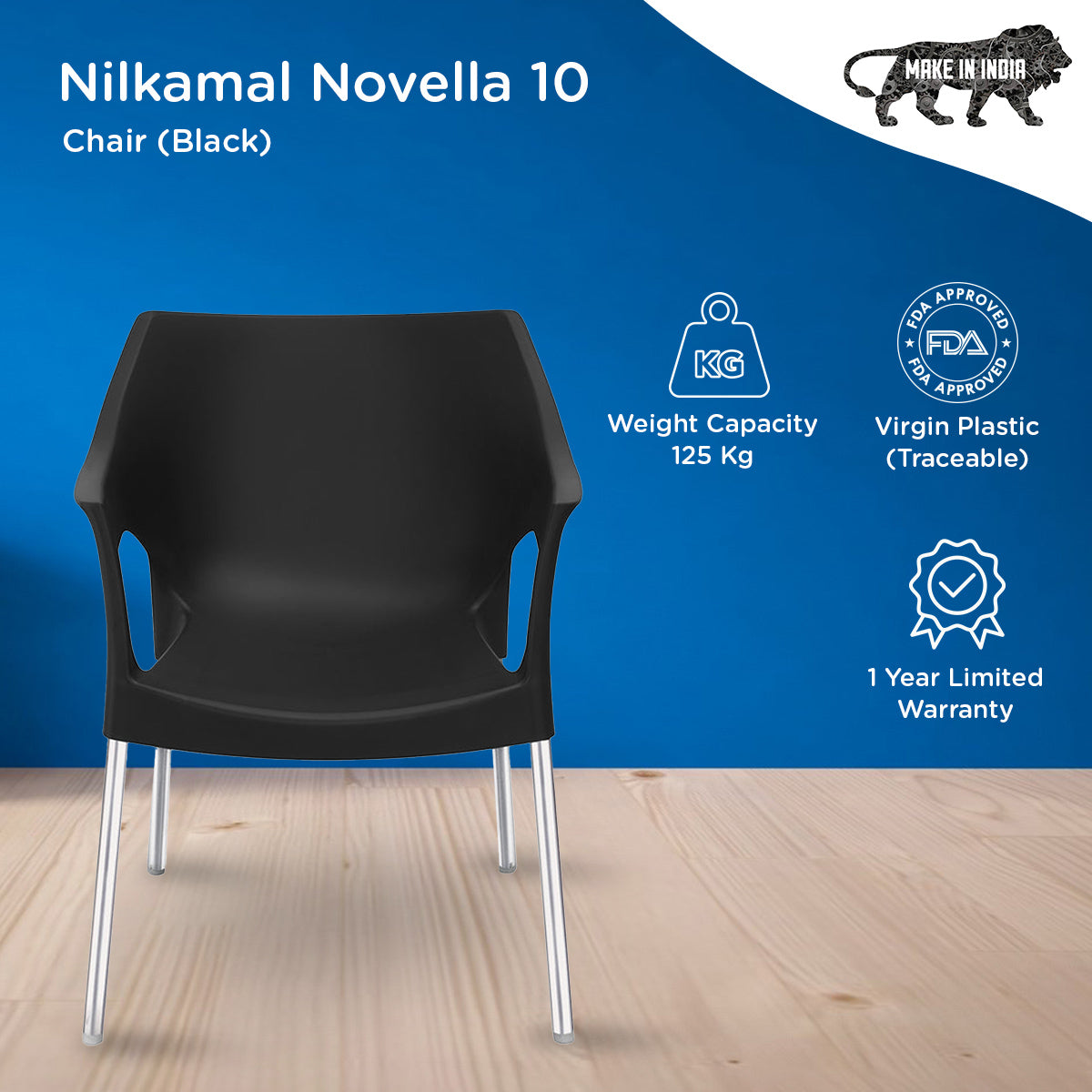 Nilkamal Novella 10 Plastic Arm Chair (Black) Nilkamal Furniture