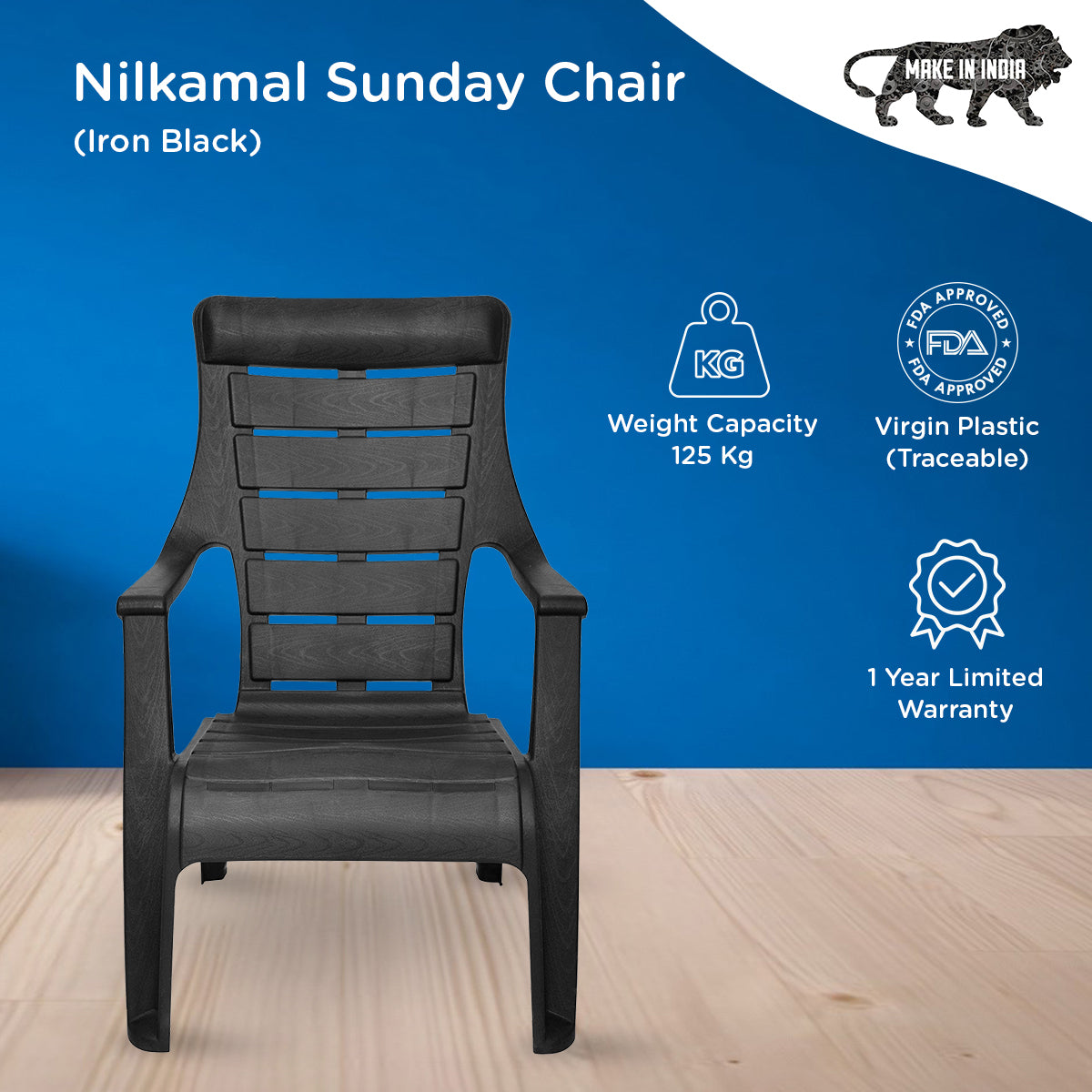 Nilkamal Sunday Plastic Arm Chair (Iron Black) - Nilkamal Furniture