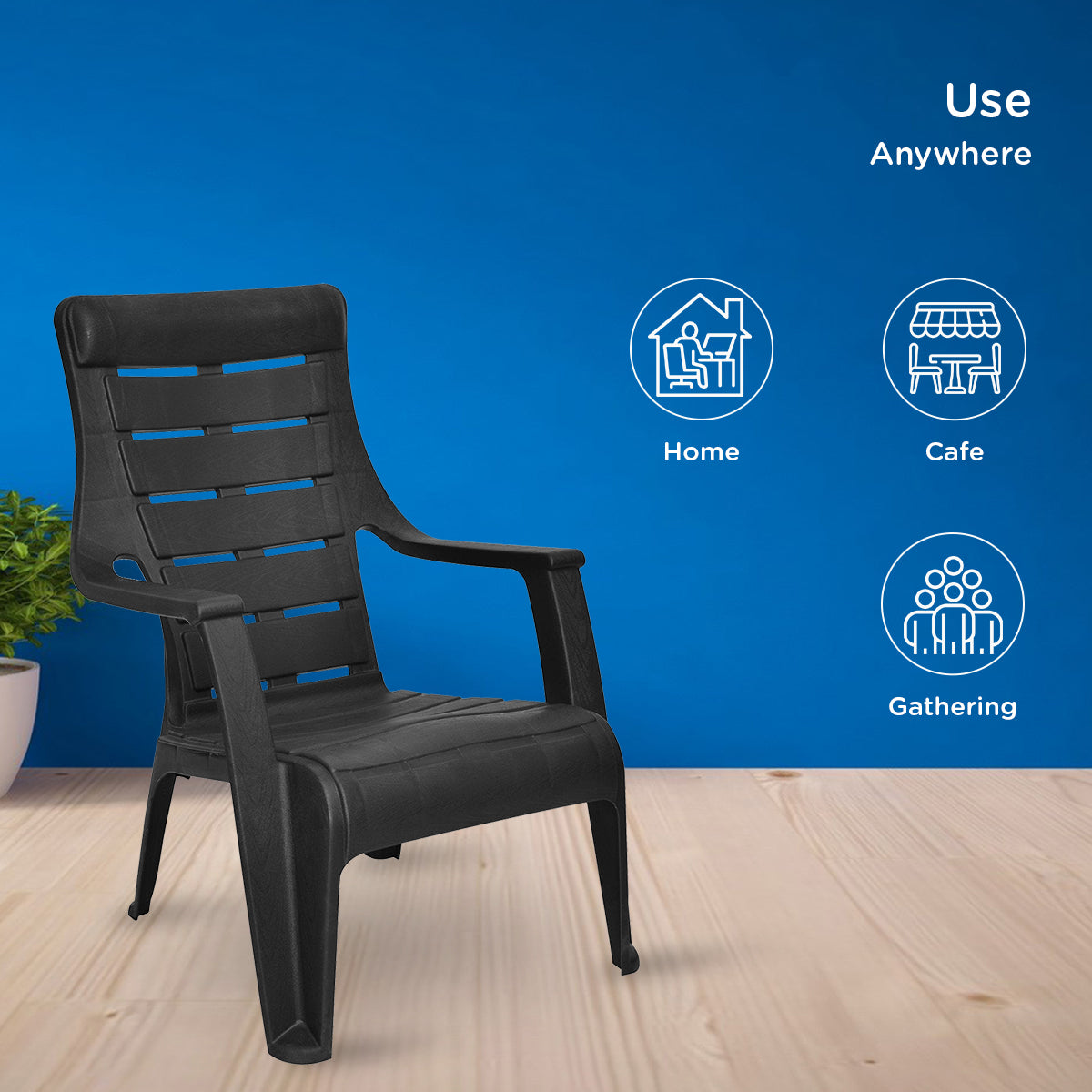 Nilkamal Sunday Plastic Arm Chair Iron Black Nilkamal Furniture