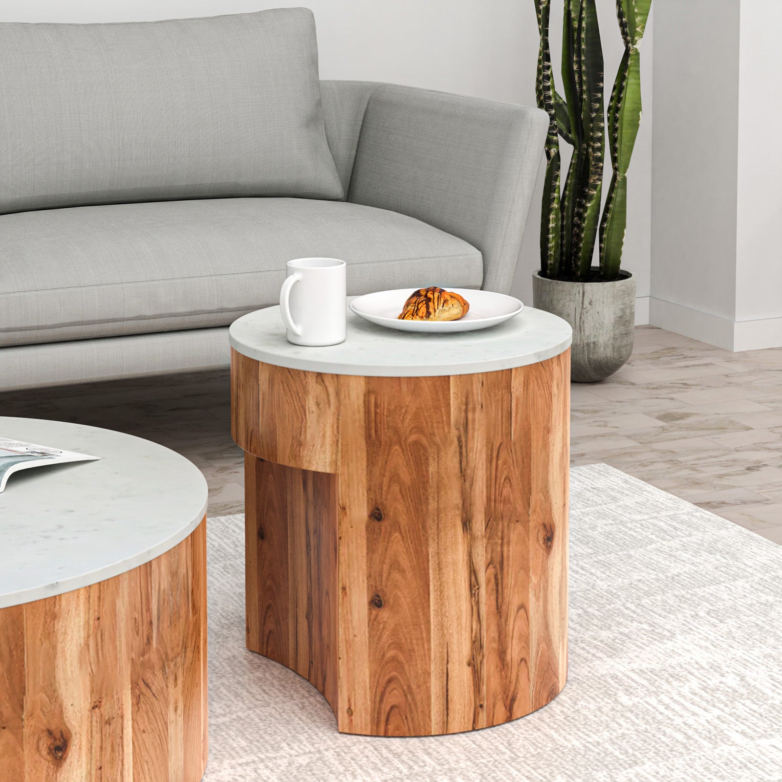 Nilkamal Oaken Marble Side Table (White)