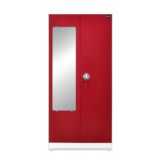Nilkamal Olympus 2 Door with Mirror  Steel Wardrobe (Cherry Red / White)