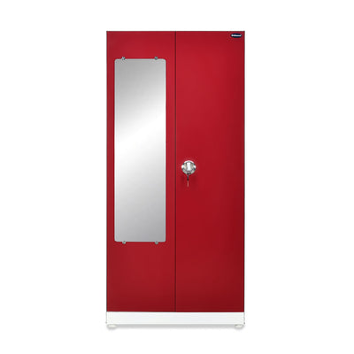Nilkamal Olympus 2 Door with Mirror  Steel Wardrobe (Cherry Red / White)