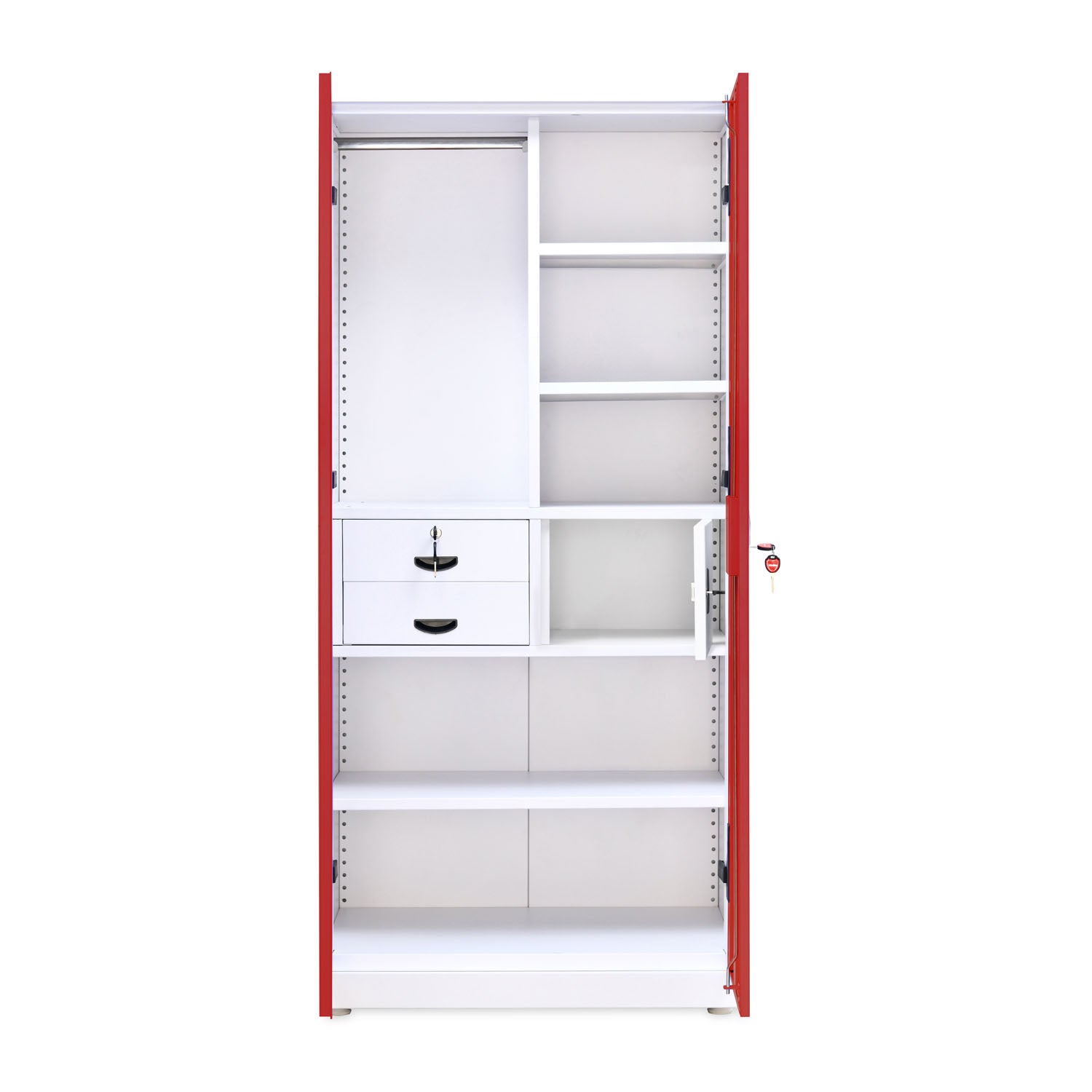 Nilkamal Olympus 2 Door with Mirror  Steel Wardrobe (Cherry Red / White)