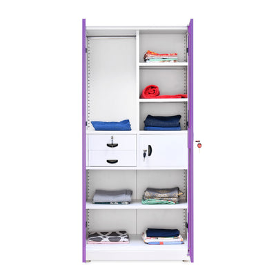 Nilkamal Olympus 2 Door with Mirror  Steel Wardrobe (Voilet / White)