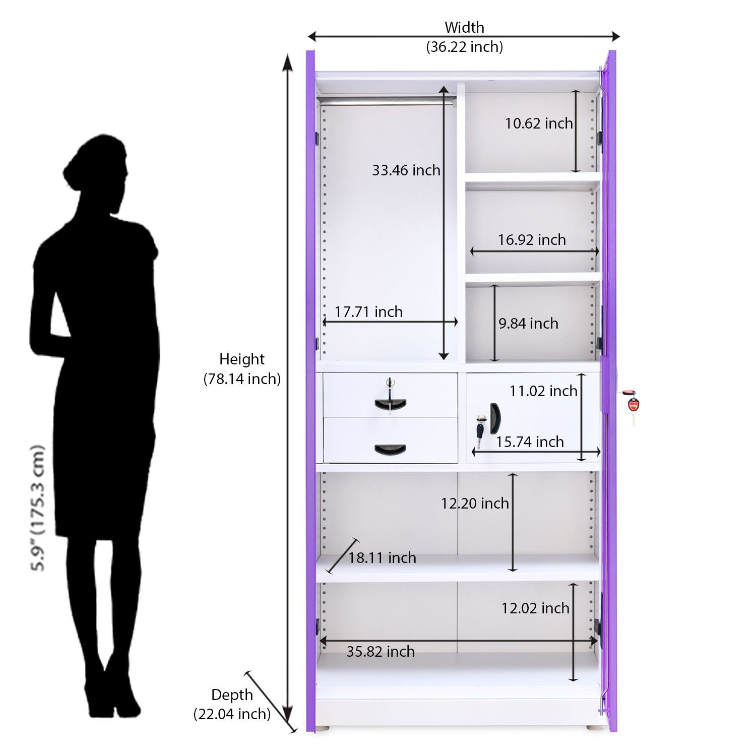 Nilkamal Olympus 2 Door with Mirror  Steel Wardrobe (Voilet / White)