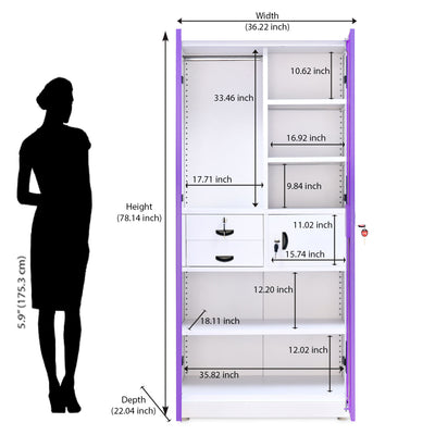Nilkamal Olympus 2 Door with Mirror  Steel Wardrobe (Voilet / White)