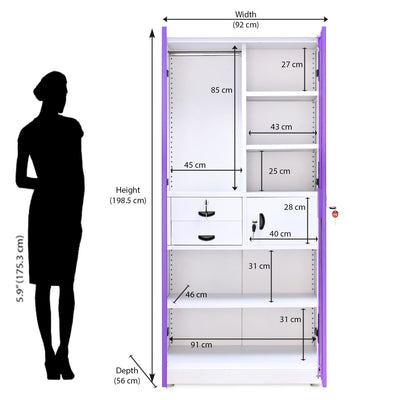 Nilkamal Olympus 2 Door with Mirror  Steel Wardrobe (Voilet / White)
