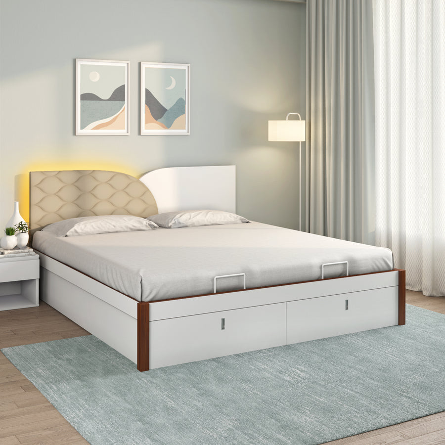 Nilkamal Plush Premier Bed With Full Hydraulic Storage (White)