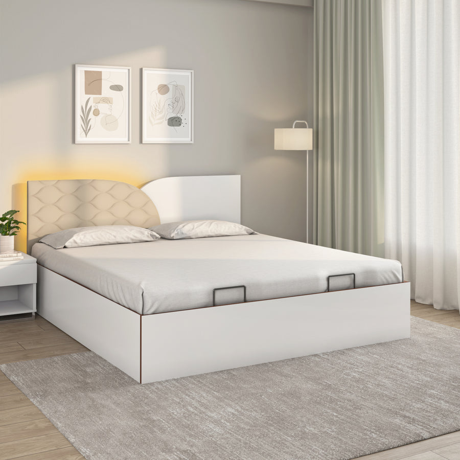Nilkamal Plush Prime Bed With Semi Hydraulic Storage (White)