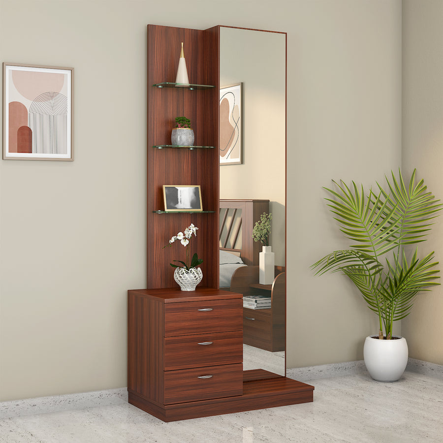 Prime Engineered Wood Dresser With Mirror (Classic Walnut)