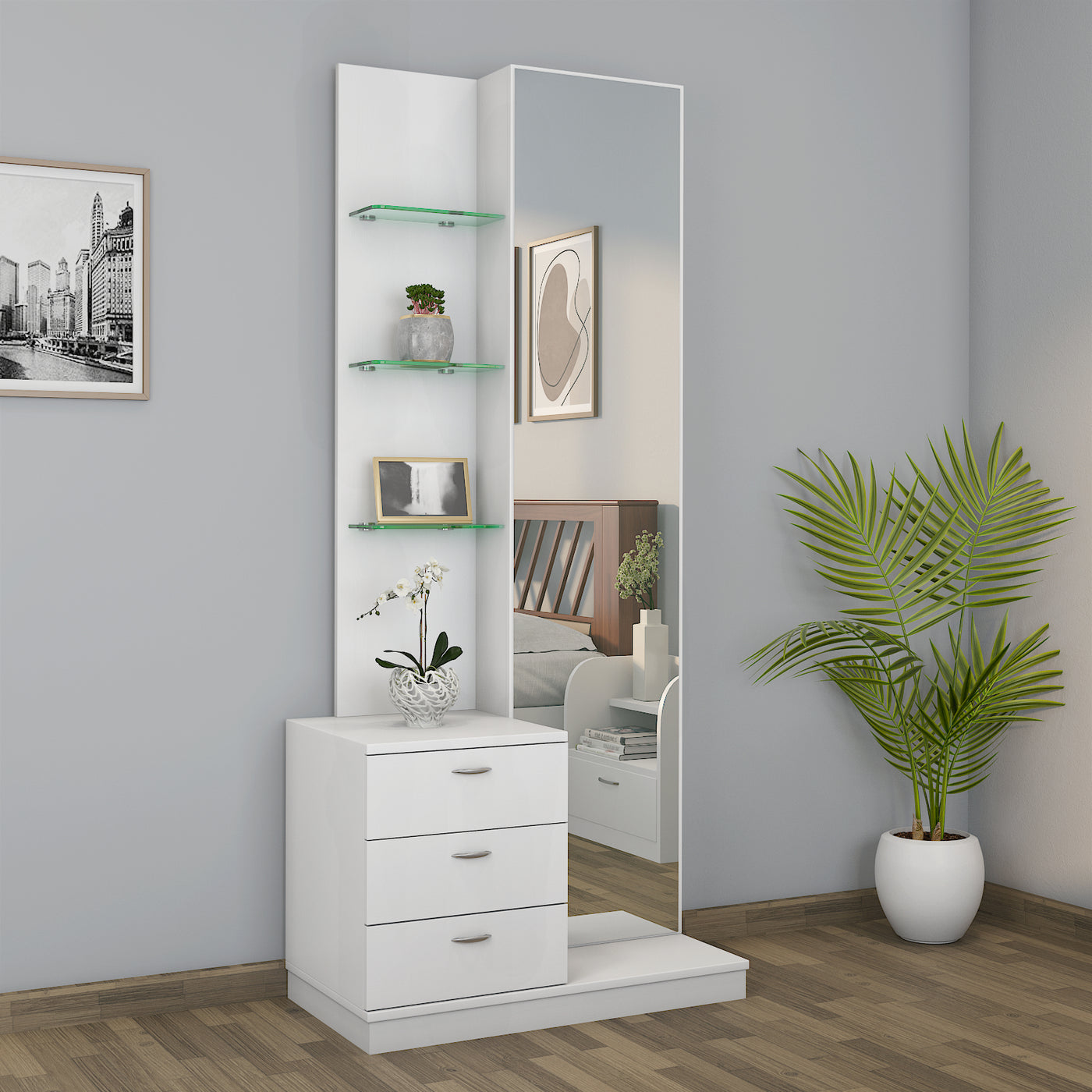 Prime Engineered Wood Dresser with Mirror (Frosty White)