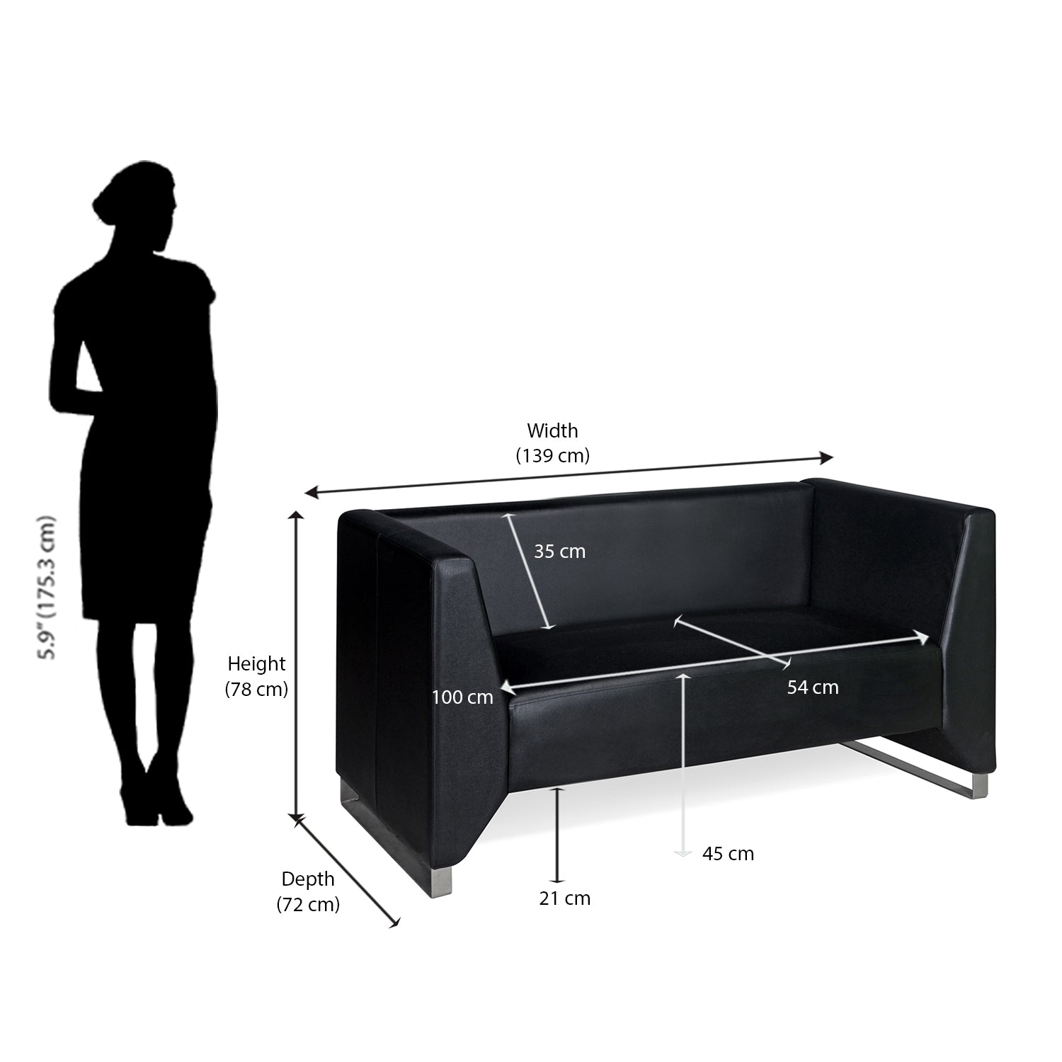 Nilkamal Reed 2 Seater Sofa (Black)