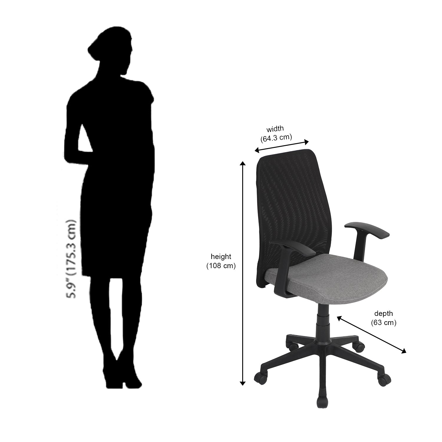 Nilkamal Rhine Mid Back Mesh Office Chair (Grey / Black)