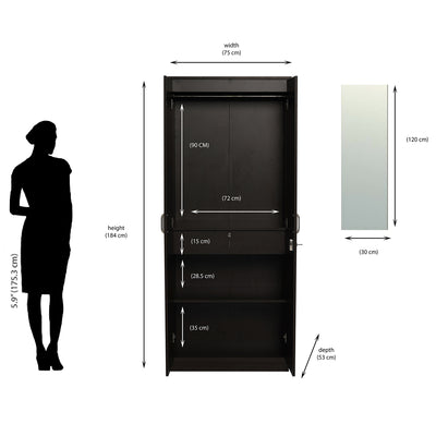 Nilkamal Riva 2 Door Wardrobe with Mirror (New Wenge)