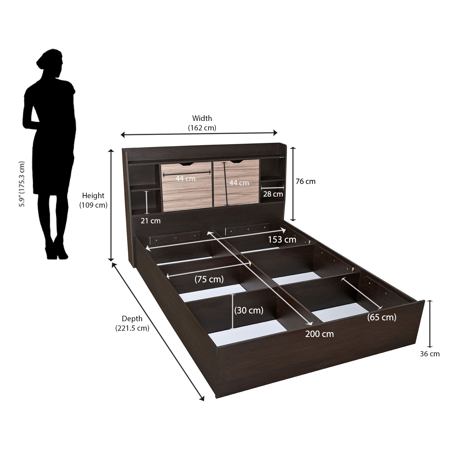 Nilkamal Riva Queen Bed With Storage (Wenge)
