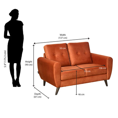 Nilkamal Rockingham Fabric 2 Seater Sofa (Rust Orange)