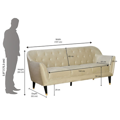 Nilkamal Roslin Fabric 3 Seater Sofa (Beige)