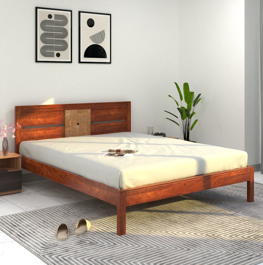 Nilkamal Relaxo Solid Wood King Bed (Honey Walnut)