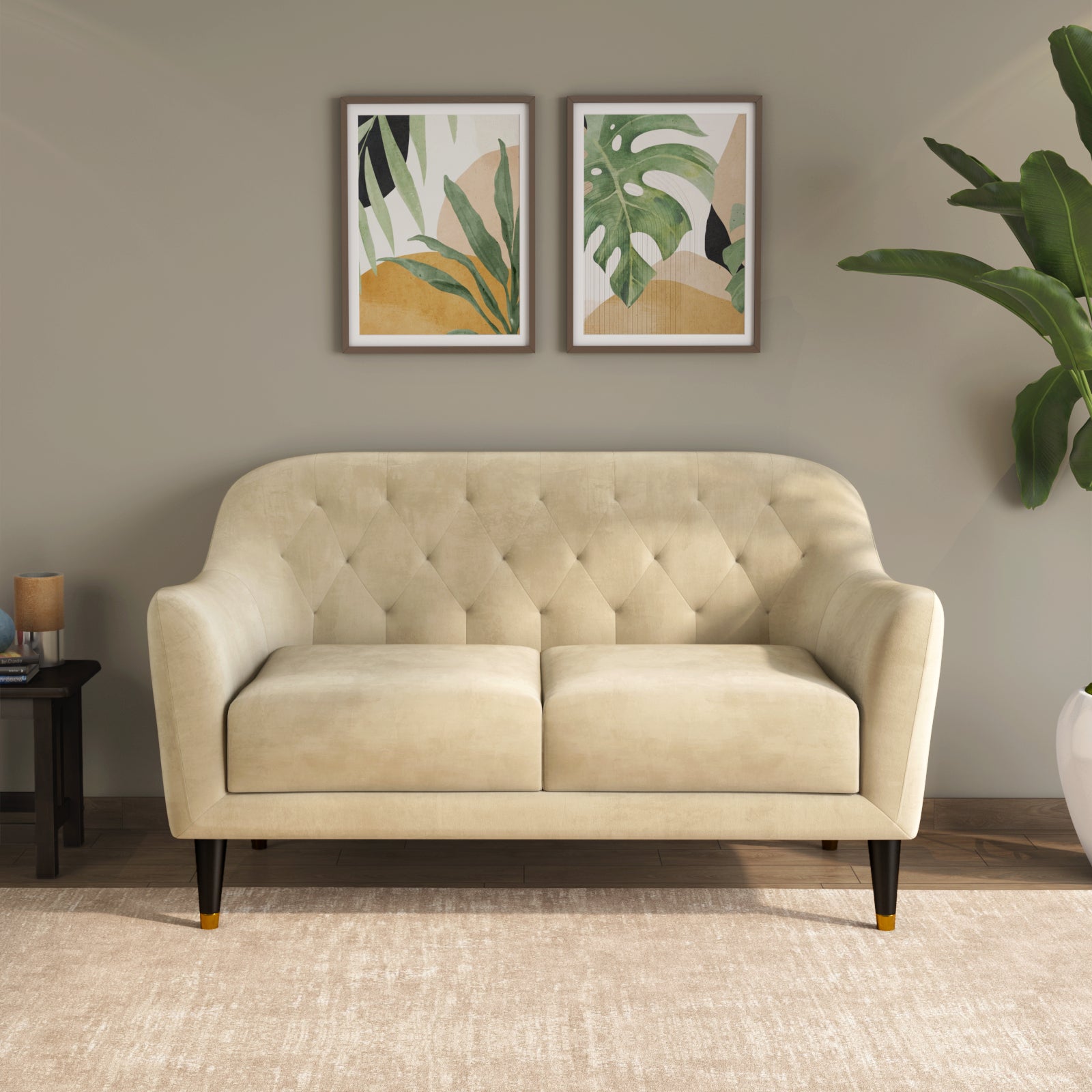 Nilkamal Roslin Fabric 2 Seater Sofa (Beige)