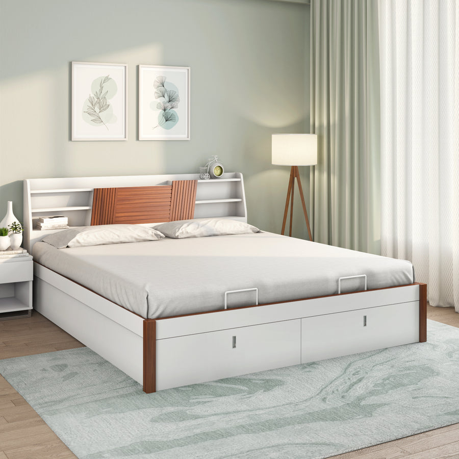 Nilkamal Slew Premier  Bed With Full Hydraulic Storage (White)