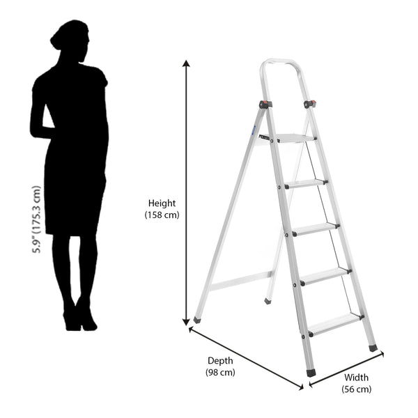 Nilkamal Splendid 5 Steps Ladder Aluminium Nilkamal Furniture