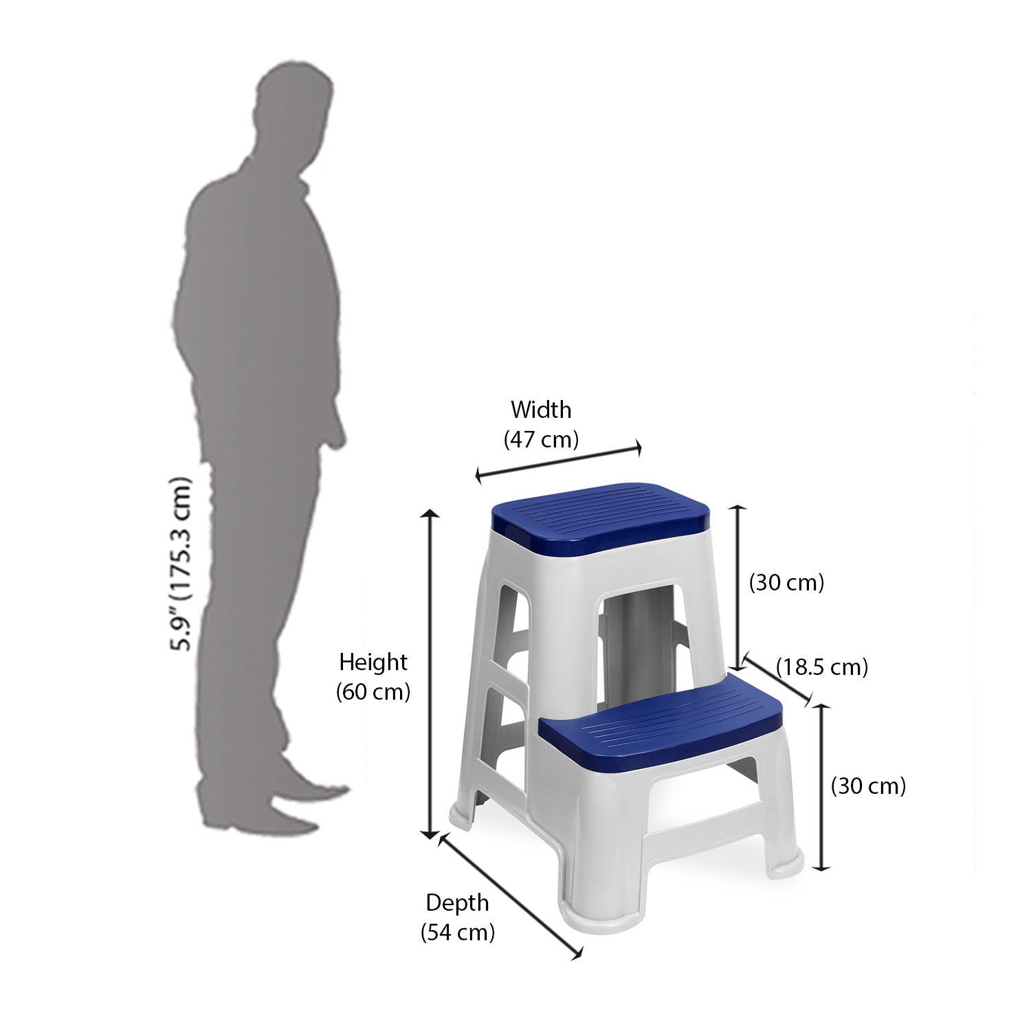 Nilkamal Step Stool 31 (Silk Grey /  Cobalt Blue)