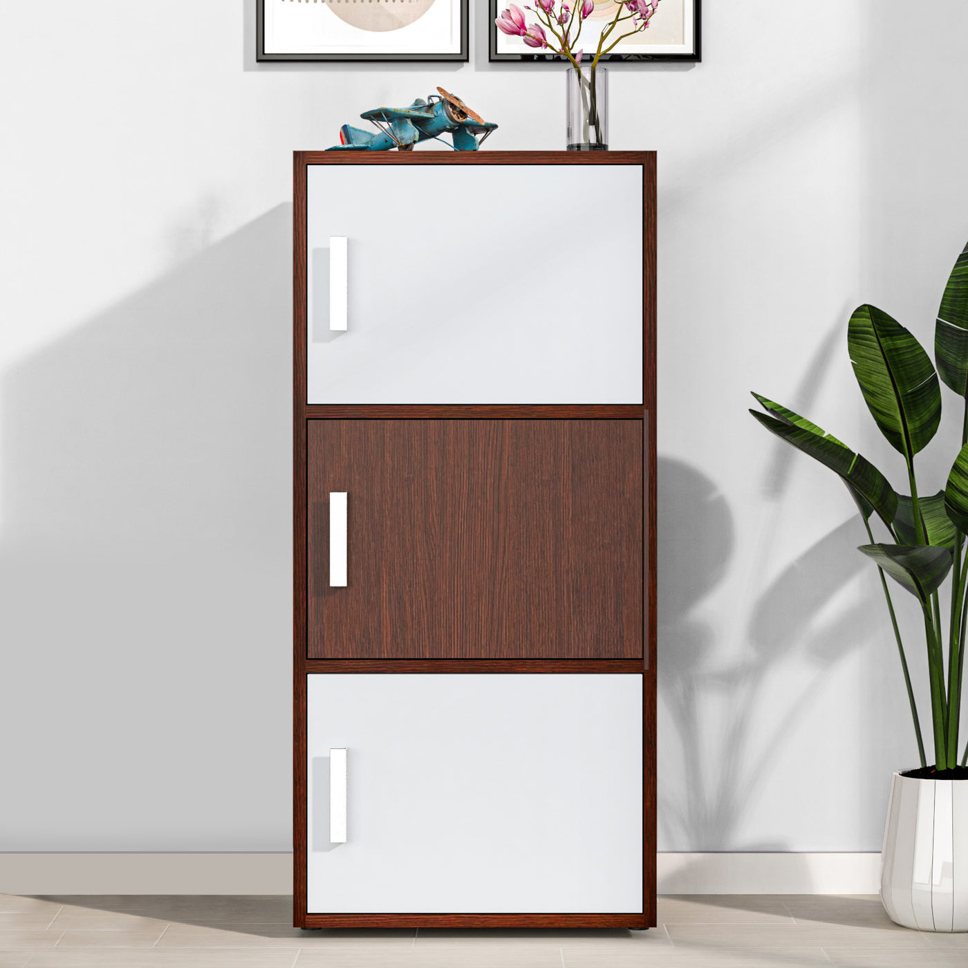 Nilkamal Sear 3 Tier Storage Cabinet (Urban Walnut / Oak White)