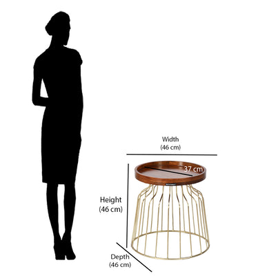 Nilkamal Tamas Solid Wood Handicraft Side Table (Honey Brass)
