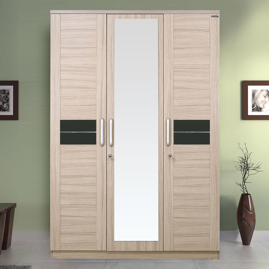 Nilkamal Toya 3 Door Mirror Wardrobe (Beige/Brown)