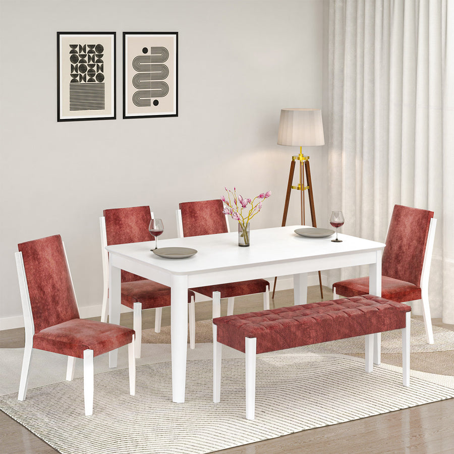 Nilkamal Vera Solid Wood 6 Seater Dining Set with Bench (White)