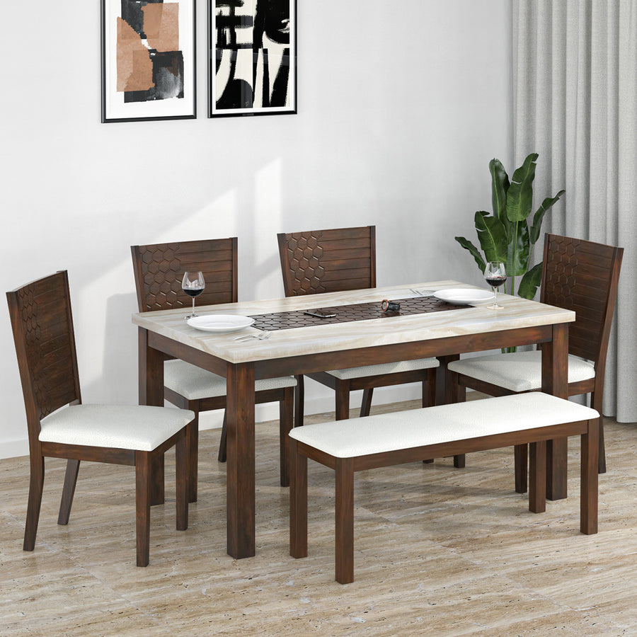 Nilkamal York Solid Wood 6 Seater Dining Set with Bench (Antique Cherry)