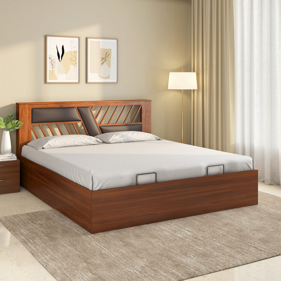 Nilkamal Zion Prime  Bed With Semi Hydraulic Storage (Walnut)