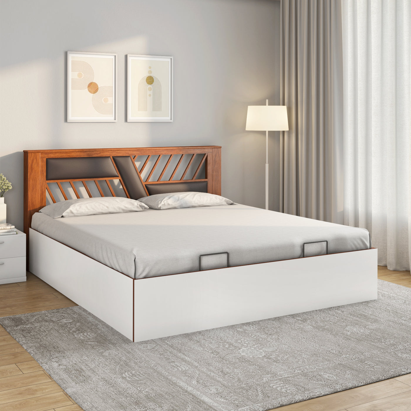 Nilkamal Zion Prime Bed With Semi Hydraulic Storage (White)